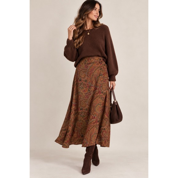 Liz Claiborne Dresses & Skirts - VTG Liz Claiborne Collection Womens 16 Paisley Maxi Skirt Rust Button Side Rayon